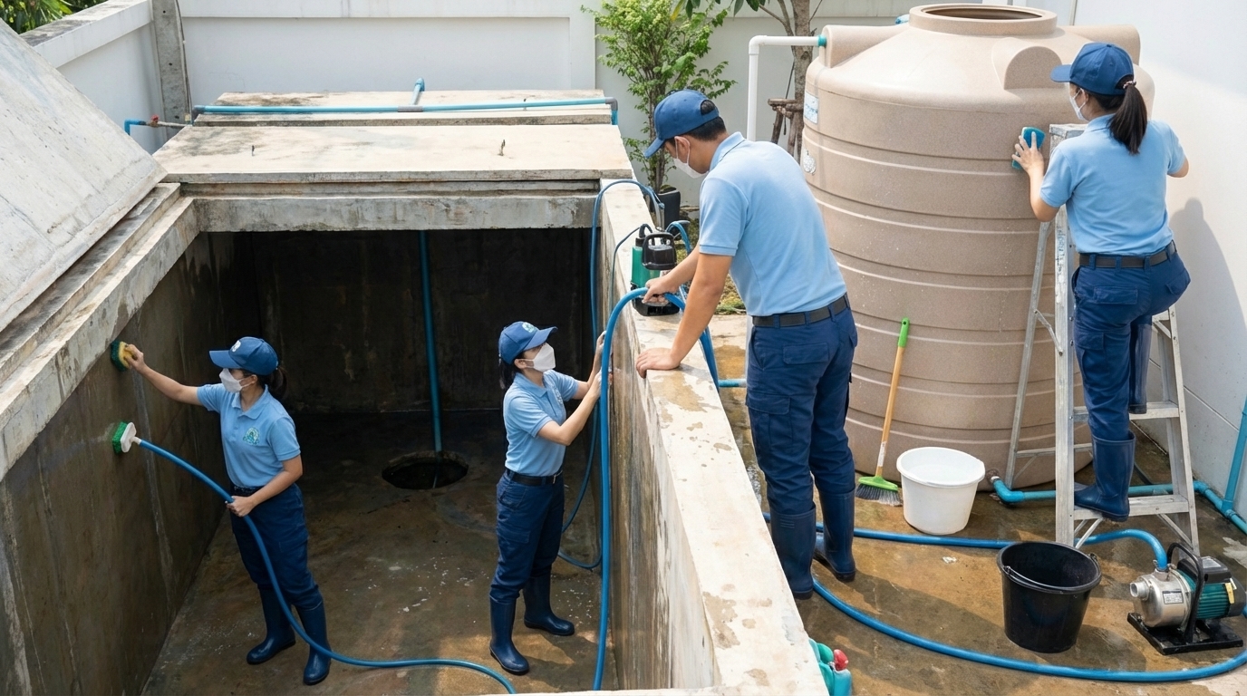 ล้างถังน้ำคอนโด - ถังใต้ดินขนาดใหญ่